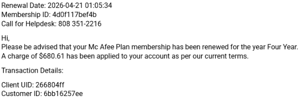 Unwanted McAffe Membership